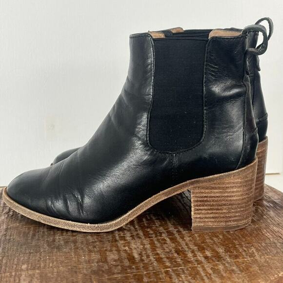 Madewell Boots Women's Size 8 Chelsea Black Leather The Frankie Pull On Heel - Picture 3 of 12